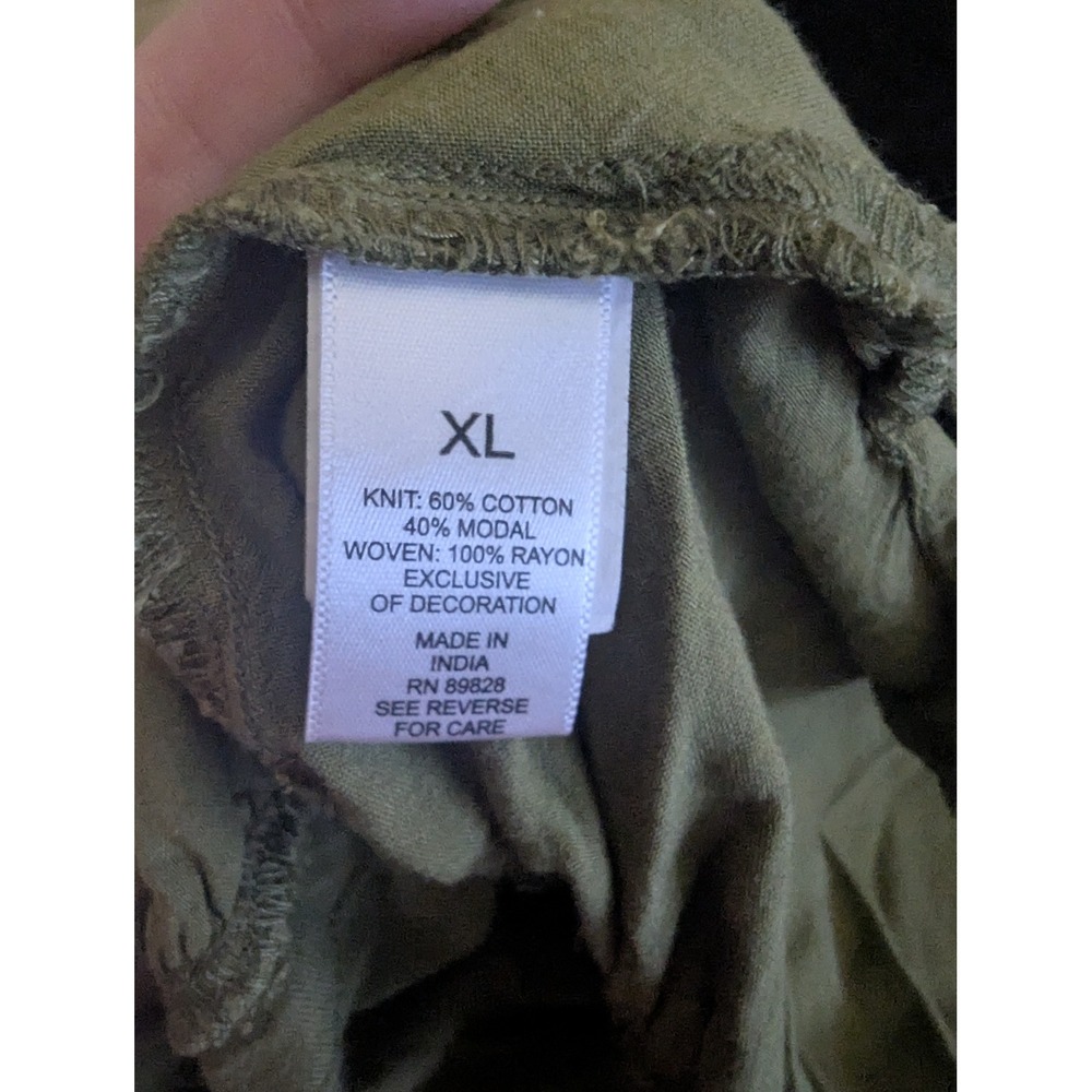 LOGO Womens XL Olive Green Embroidered Boho Peplum Tunic Top Long Sleeve - Picture 8 of 10